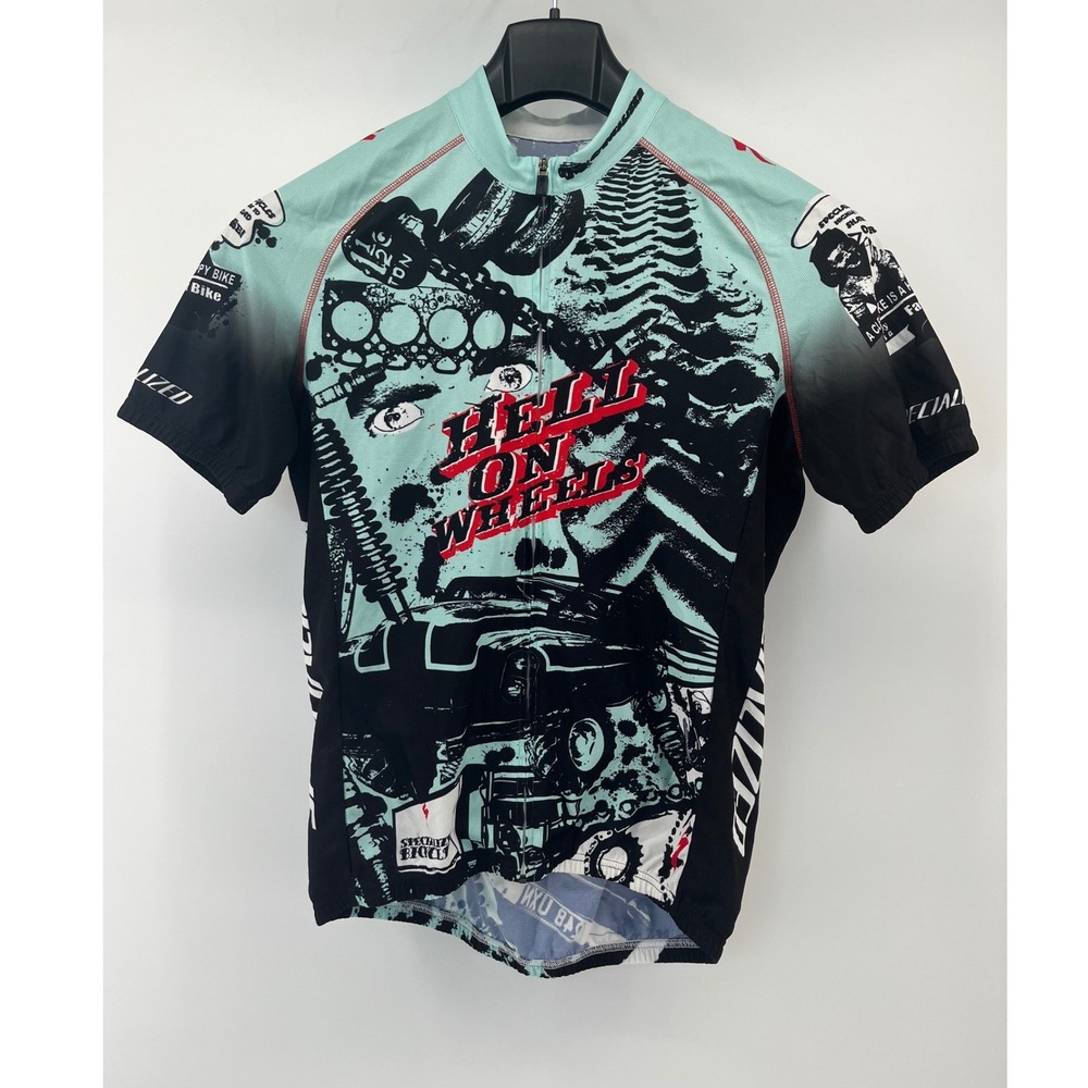 Specialized Cycling Jersey Mens XL Teal Hell On Wheels Graphic Short Sleeve Zip